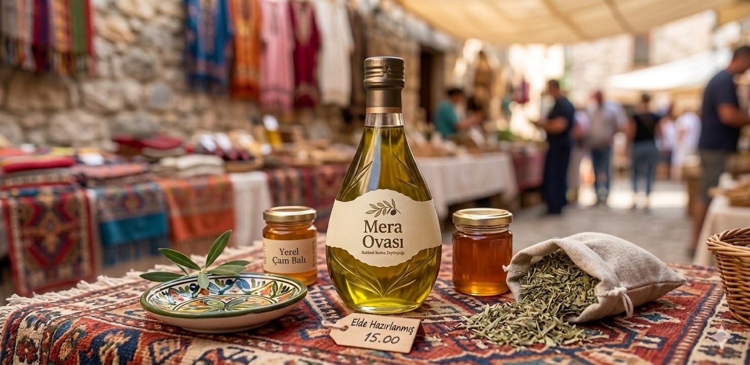 Mera Ovası zeytinyağı yerel pazar atmosferinde sergileniyor