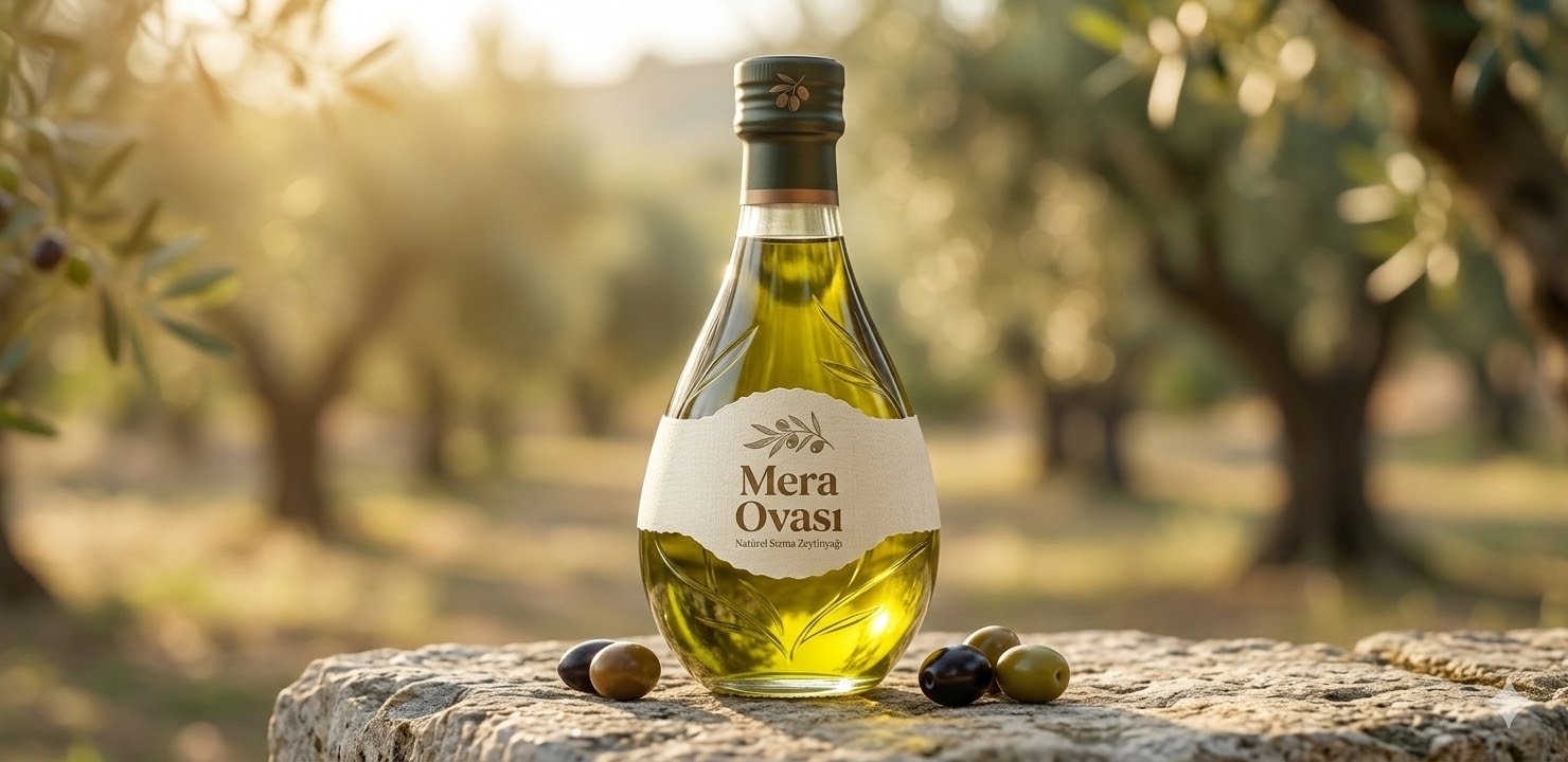 Mera Ovası zeytinyağı şişesi Ocaklar Köyü zeytinliğinde